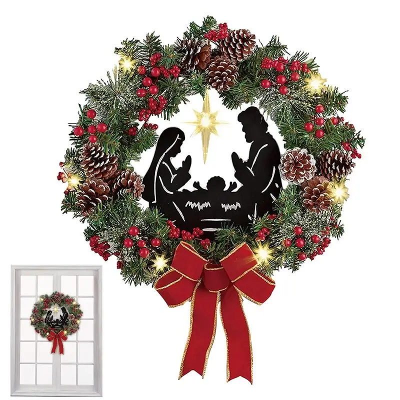 

PreLit Artificial Christmas Wreath Christmas Door Wreath With Red Berries Pine Cones And Red Bows Handcrafted Lighted Christmas