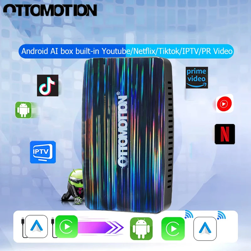 OTTOMOTION Android Ai Box Беспроводной CarPlay Адаптер Auto Встроенный Youtube Netflix Tiktok IPTV для