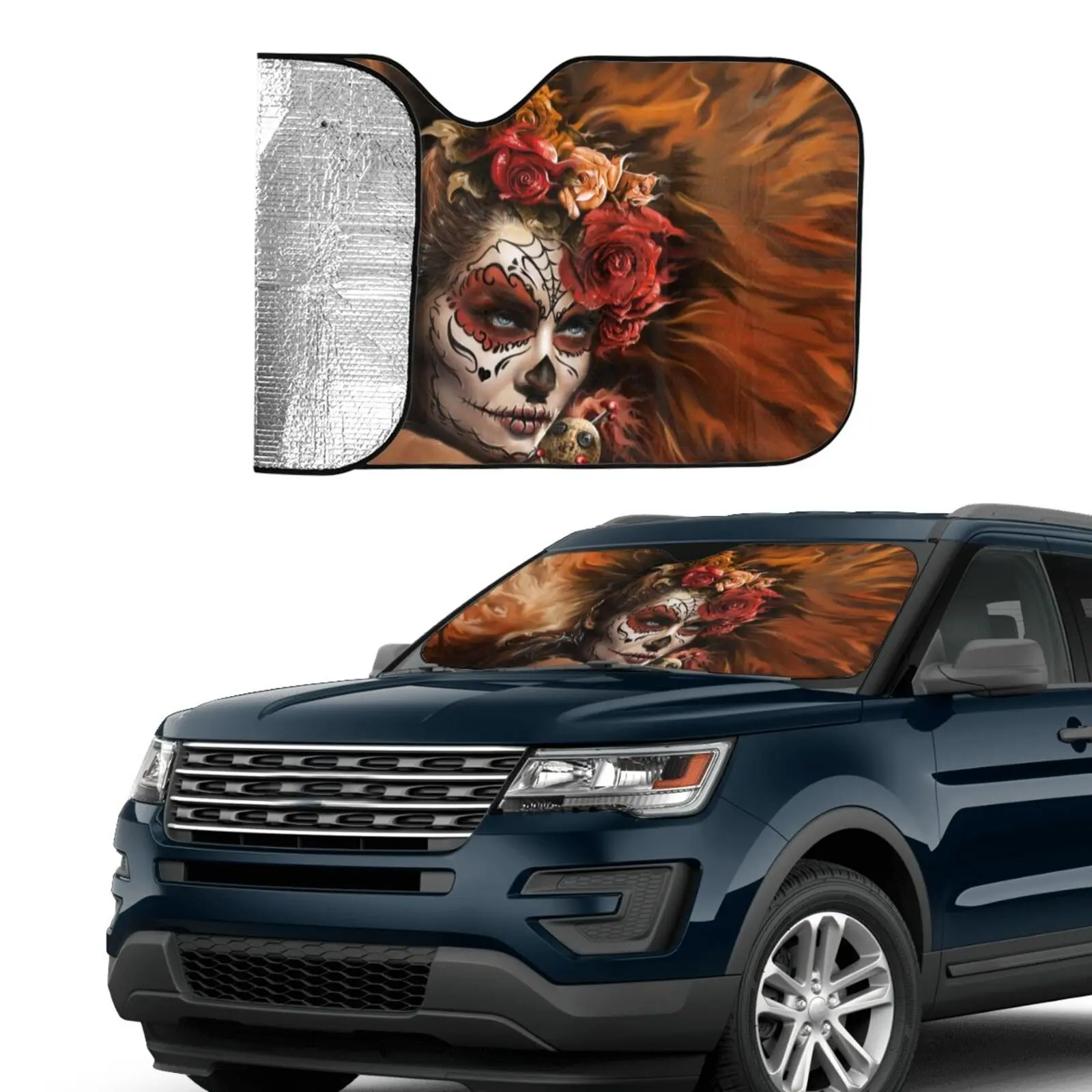 

Universal Fits Most Cars Windshield Sunshade 3d Custom Print Day of The Dead Car Accessories for Vehicle Suv