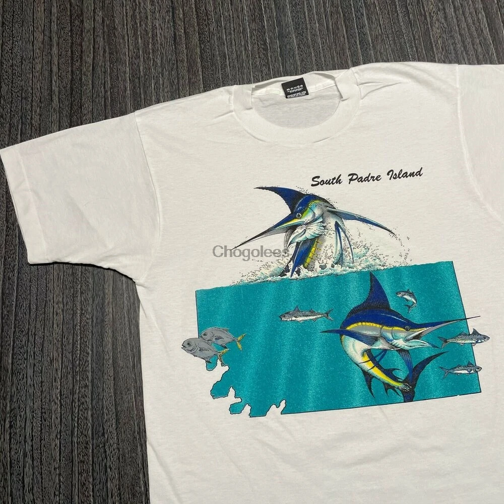 Футболка мужская среднего размера с изображением острова Падре белая винтажная