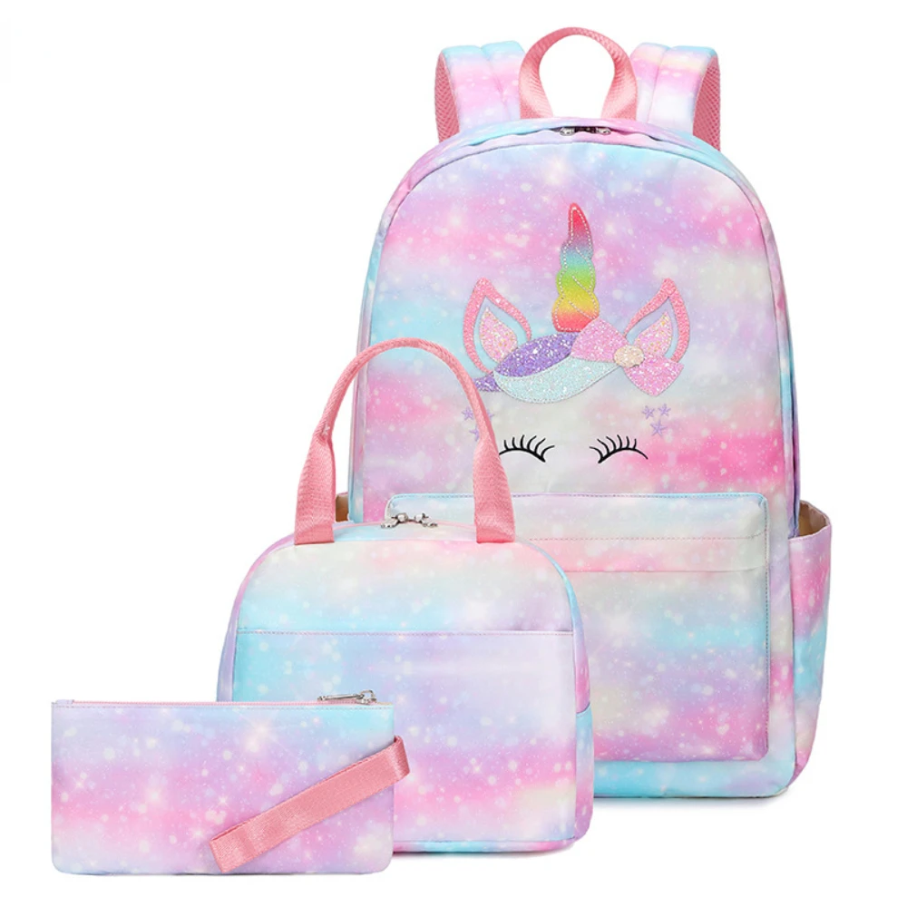 3 шт., Радужный рюкзак для учеников начальной и средней школы, вместительный рюкзак, сумка для риса, Набор чехлов для карандашей