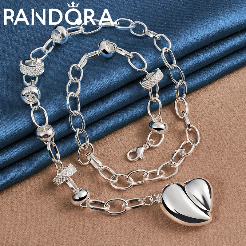 

RAIVDQRA 925 Silver Color 45cm Chain Heart Pendant Necklace For Women Lady Jewelry Fashion Accessories Wedding Gift