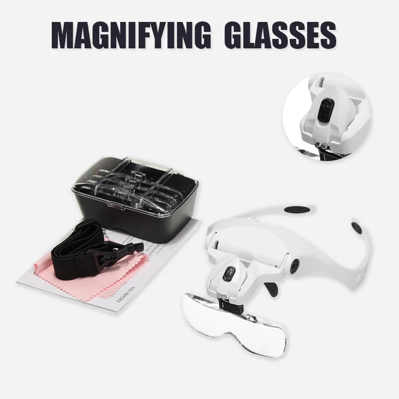 1set 5 Lens Loupe Headband Magnifying Glass Magnifier LED Light Magnifying Glasses for Eyelash Extension Make Up Beauty Tool