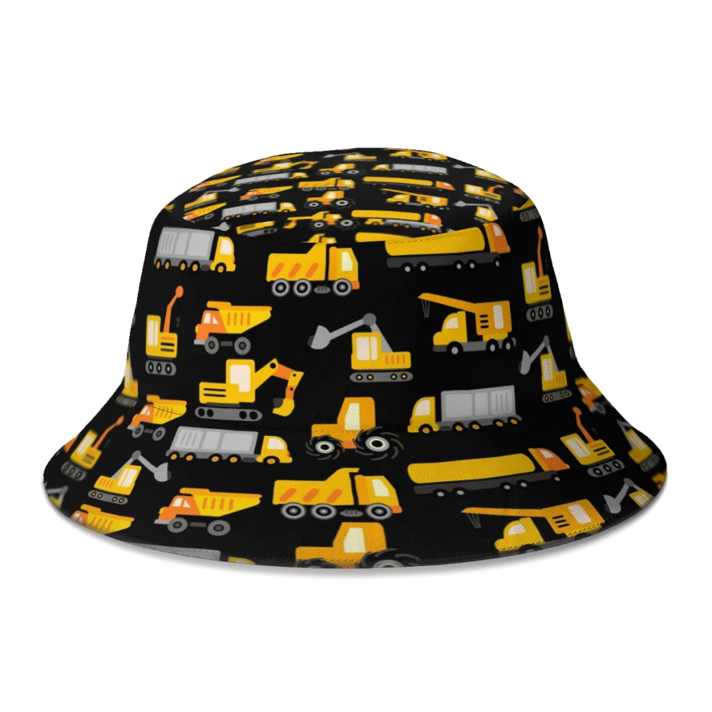 

Spring Summer Excavators Construction Pattern Bucket Hat for Boys Girls Trucks Boy Loves Cartoon Fisherman Hat Seaside Caps