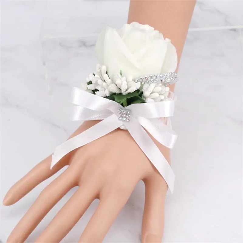 

Новый Свадебный корсаж для невесты девушки подружки невесты с цветочным рисунком на запястье регулируемая лента розовые браслеты для цере...