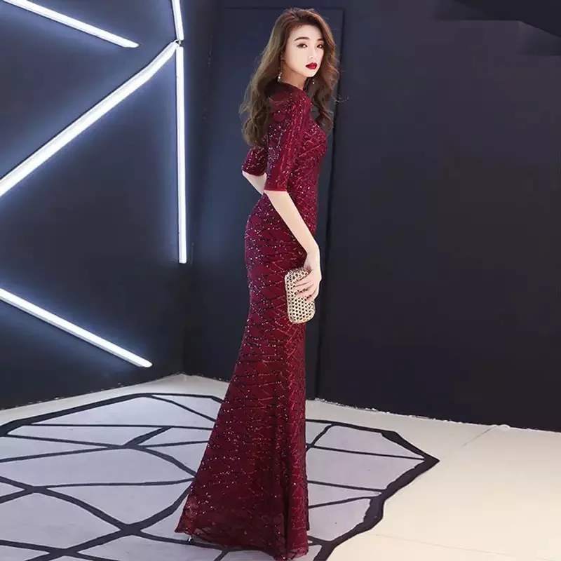 

Stretch Sequin Sexy Mermaid Half Sleeves Vestidos De Fiesta De Noche Prom Party Evening Dresses Robe De Soiree Gown Long Frock