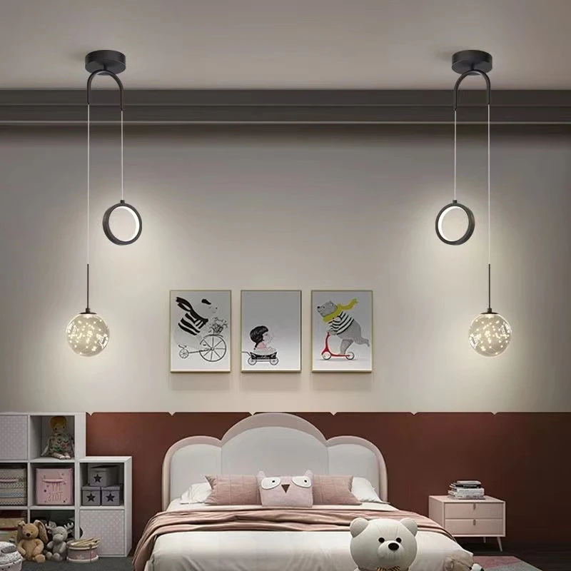 

Modern Home Decoration Bedroom Creative Starry Sky Art Lamp Luxury Gold Round Bedside Study Living Room Long Line Chandelier