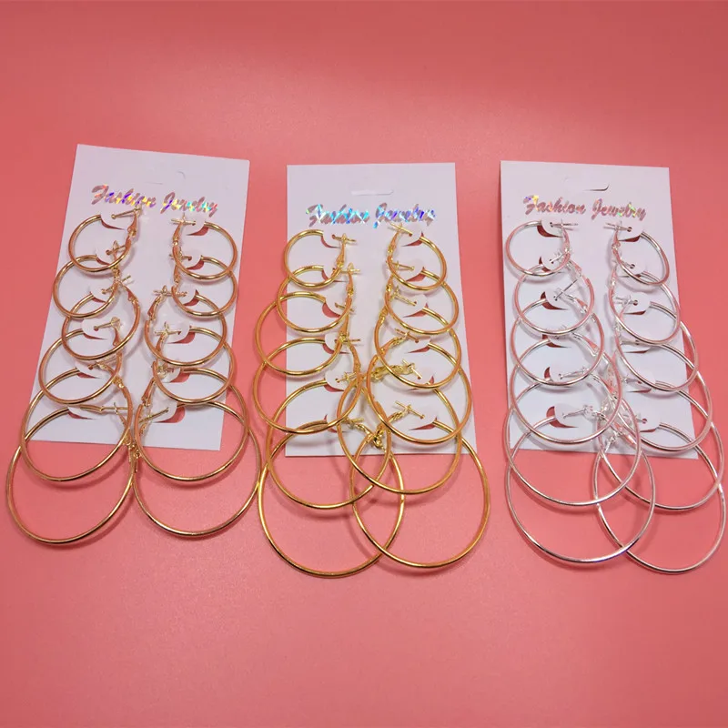 

6 пар массивные круглые золотые серьги-кольца для женщин и девочек ювелирные изделия винтажные большие круглые подвесные Серьги серебряног...