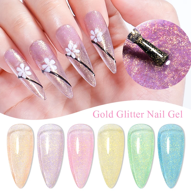 

MEET ACROSS Glitter Gel Nail Polish Gold Sparkly UV LED Soak Off Varnish For Manicure Semi Permanent Nail Art Gel Polish