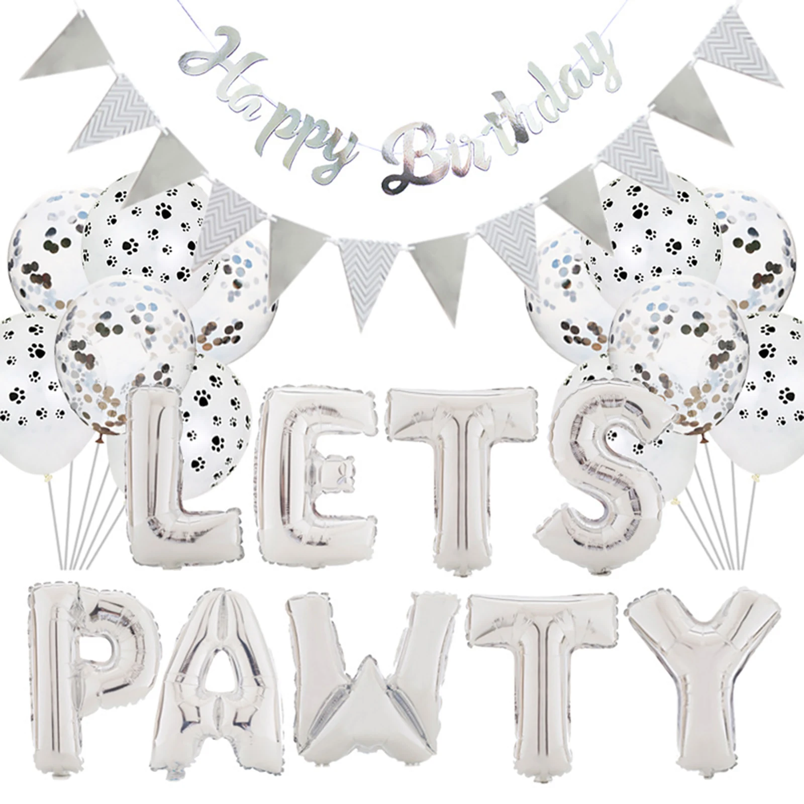 

23pcs/set Pet Dog Party Decoration Kit LETS PAWTY Balloons Birthday Banners Party Supplies for Dog Cat