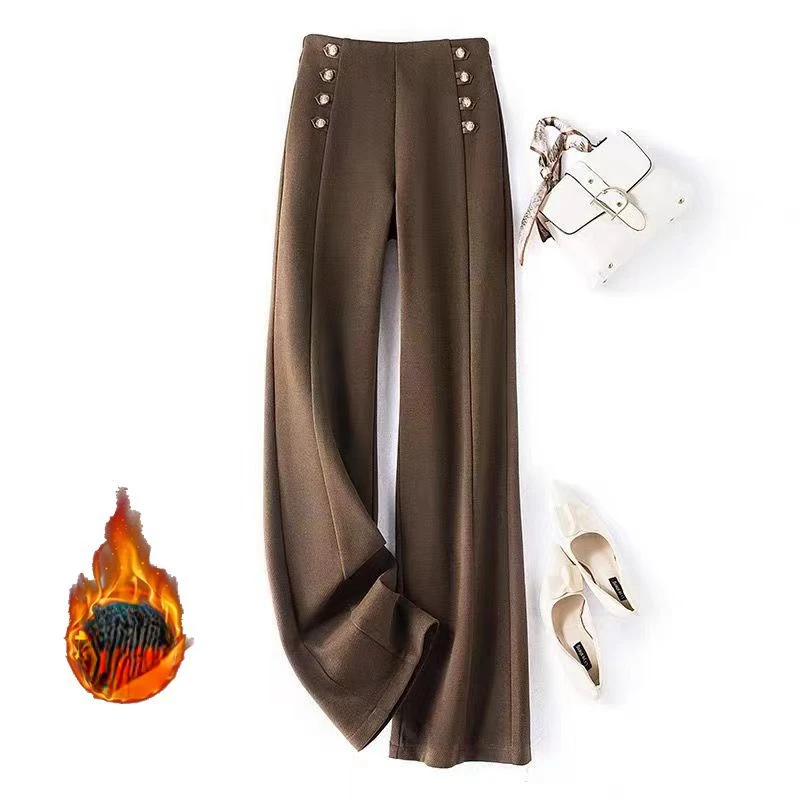 

2023 Women's Autumn Winter New High Waist Wide-leg Pants Female Loose Casual Suit Pants Ladies Thick Warm Woolen Trousers D122