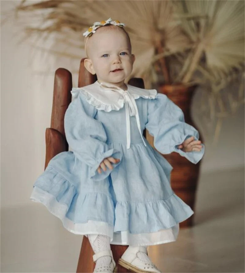 

2-7Y Baby Girl Princess Cotton Dress Long Sleeve Spring Autumn Infant Toddler Girl Vintage Vestido Lolita Dress Baby Clothes