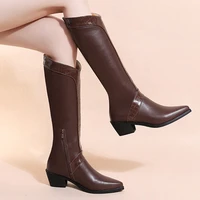 2022 new womens high boots autumn fashion casual pointed knight boots knee high thick heel leather shoes women long cool boots