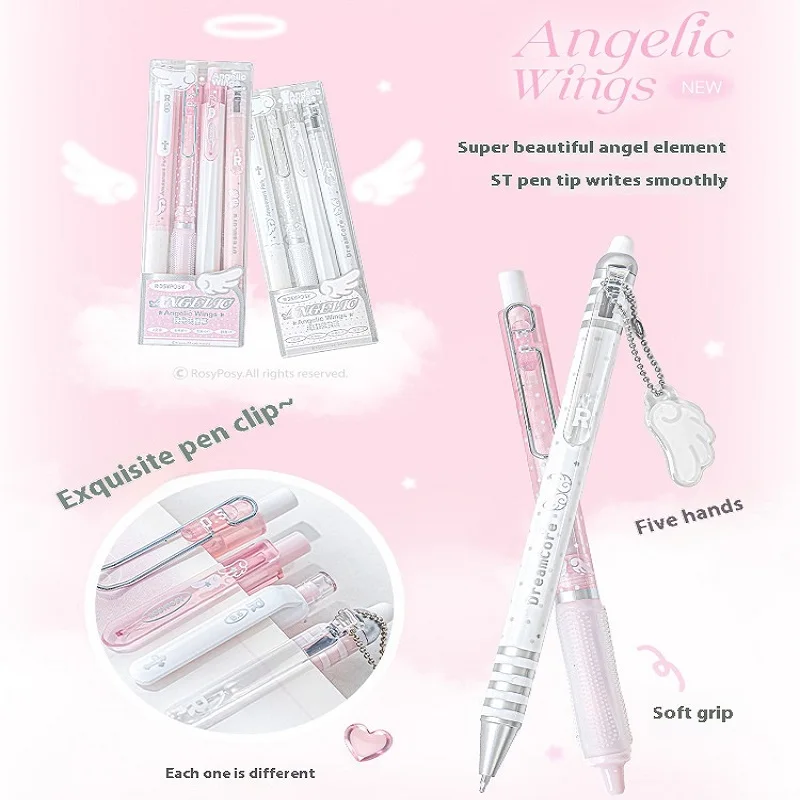 Фото Набор гелевых ручек RosyPosy Angelic с перламутровым эффектом 0,5 мм, милая девушка ST, наконечник ручки с низким центром, гравитационный, бесшумный, для письма, обратно в школу, канцелярские принадлежности №4