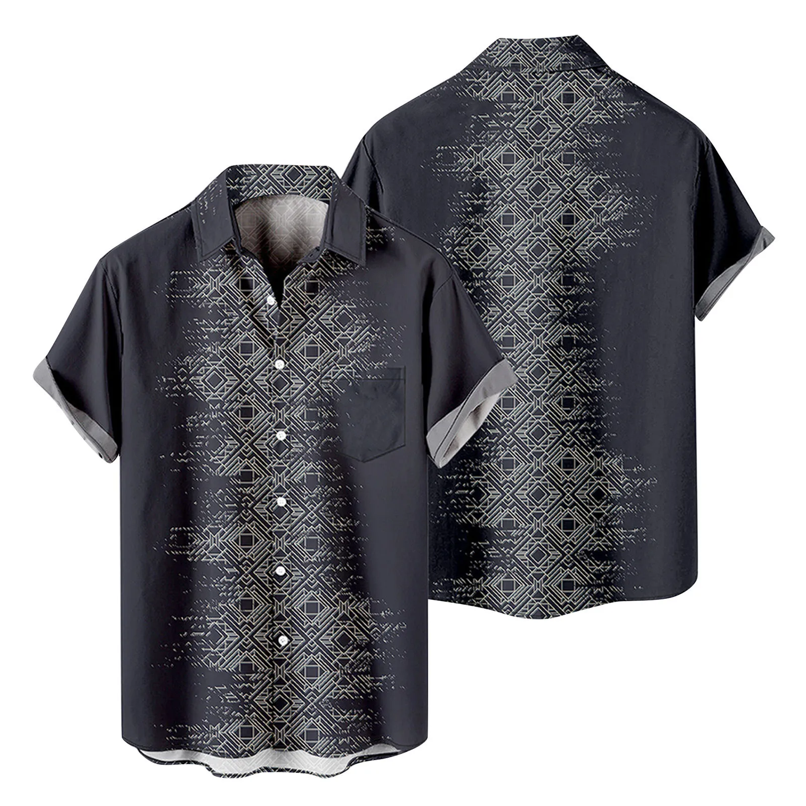 

Man Jumpsuit Mens Fashion And Leisure 3D Digital Printing Buckle Lapel Short Sleeve Shirt Top Athletic Wear Men Tops