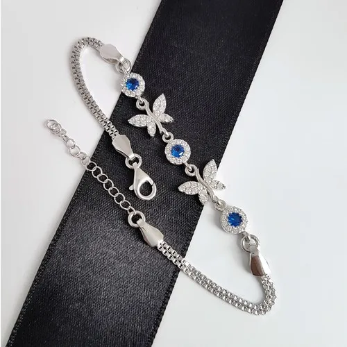 

Sapphire Stone Butterfly Motif Sterling Silver Bracelet
