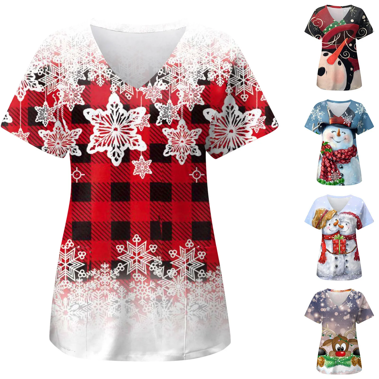 

Scrubs Medical Uniforms 2023 Womens Christmas Print Short Sleeve Pocket V Neck Overalls T Shirt Short Sleeve Navidad enfermeria