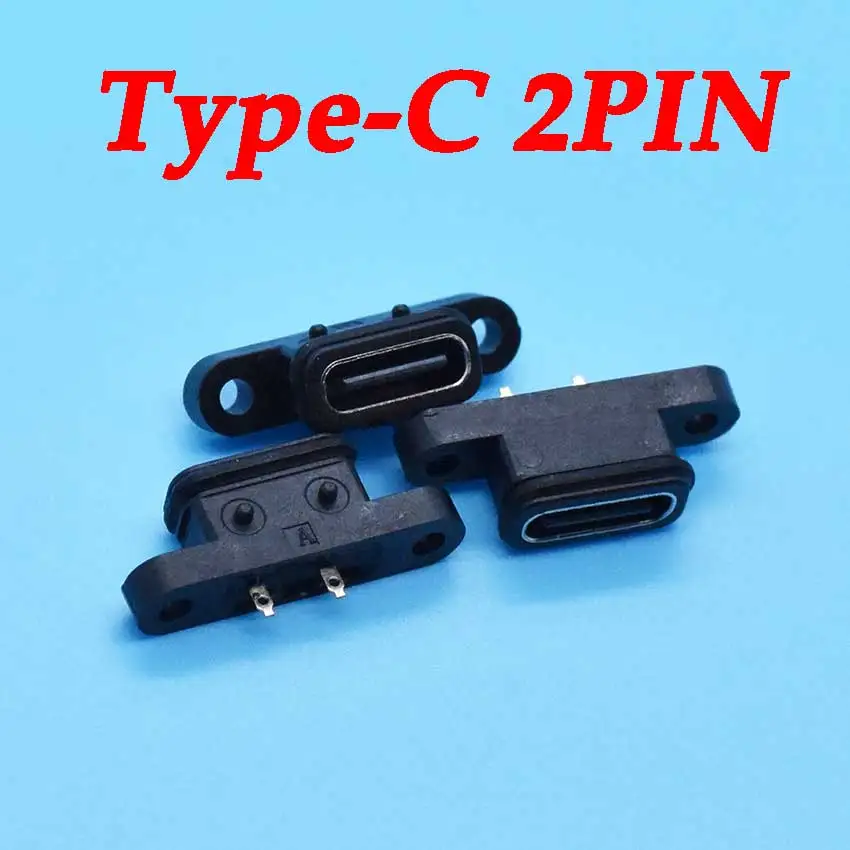 

50Pc USB 3.1 Connector Type C 2Pin 2 Welding Wire Female Waterproof Female Socket With Screw Hole Rubber Ring Fast Charging Port