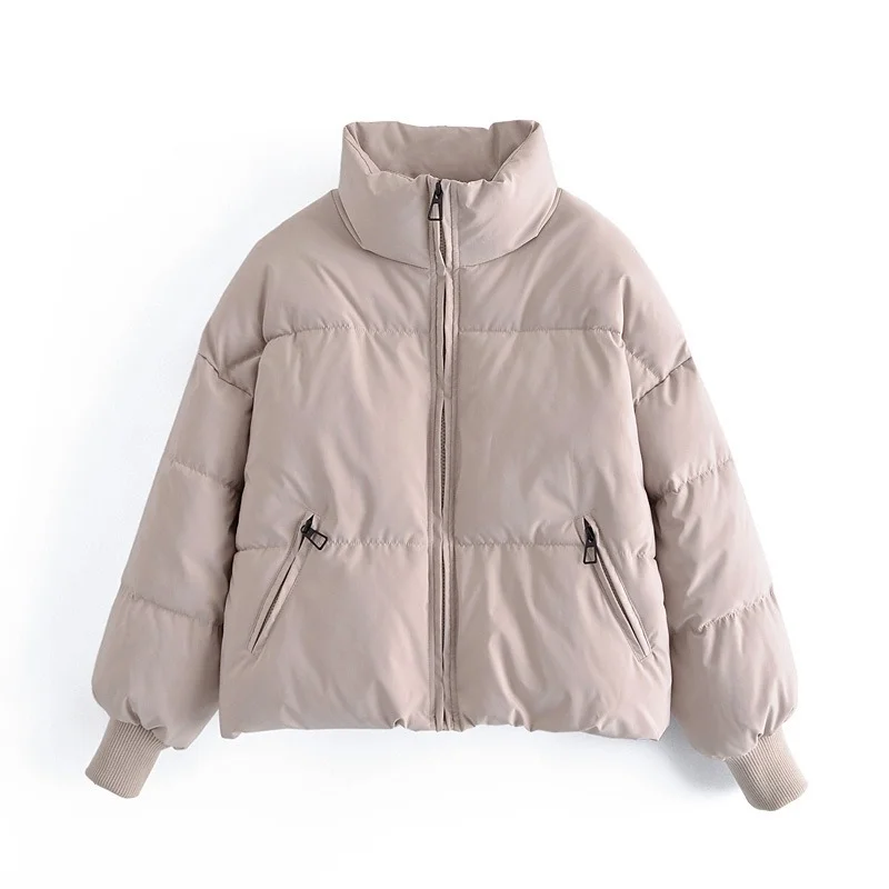 

Women Solid Colors Zipper Style Fashion Outcoats with Big Pocket All-Match Leisure Cotton Coats Autumn Winter Loose Warm Parkas