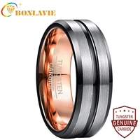 bonlavie 8mm tungsten carbide ring black bevel groovesteel frosted surface tungsten steel ring electroplated inner ring
