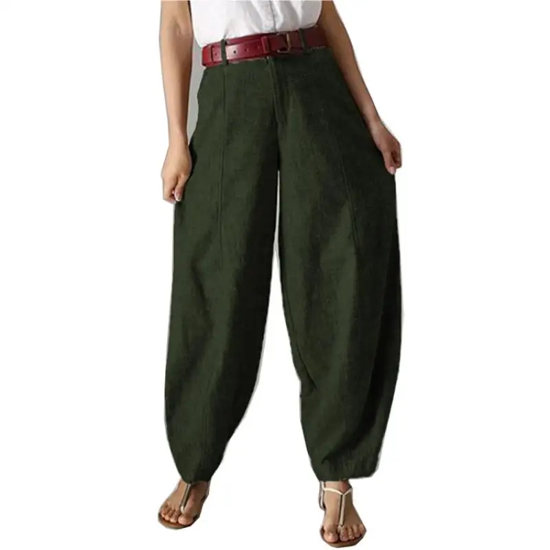 

Women Solid Color Casual Plain Linen Wide Leg Pants Fashion High Waist Loose Straight Pants Ankle-Length Retro Patchwork Trouser
