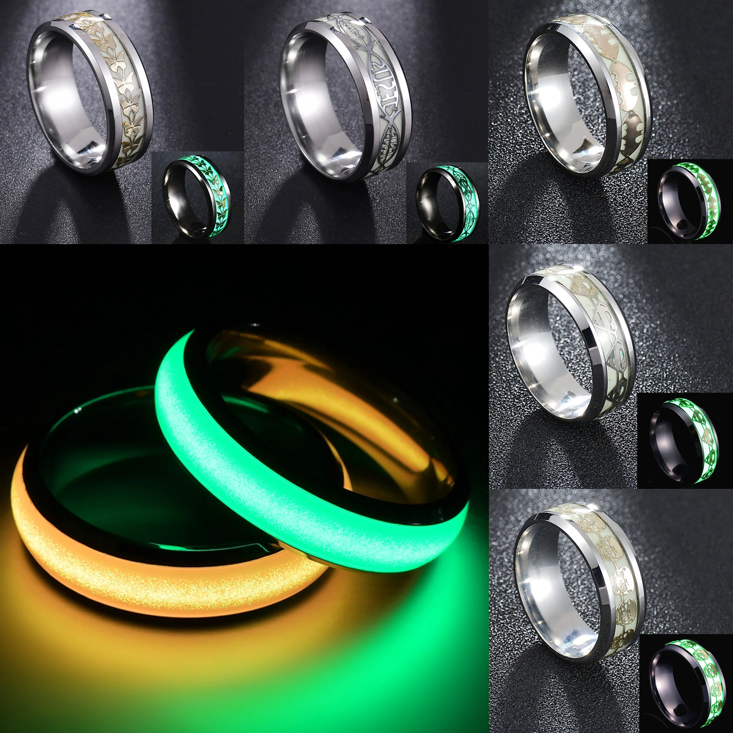 

New Explosion Rings Luminous Ring Fluorescent Jewelry Unique Dragon Design Fashion Classic Stainless Steel Daily Dropship