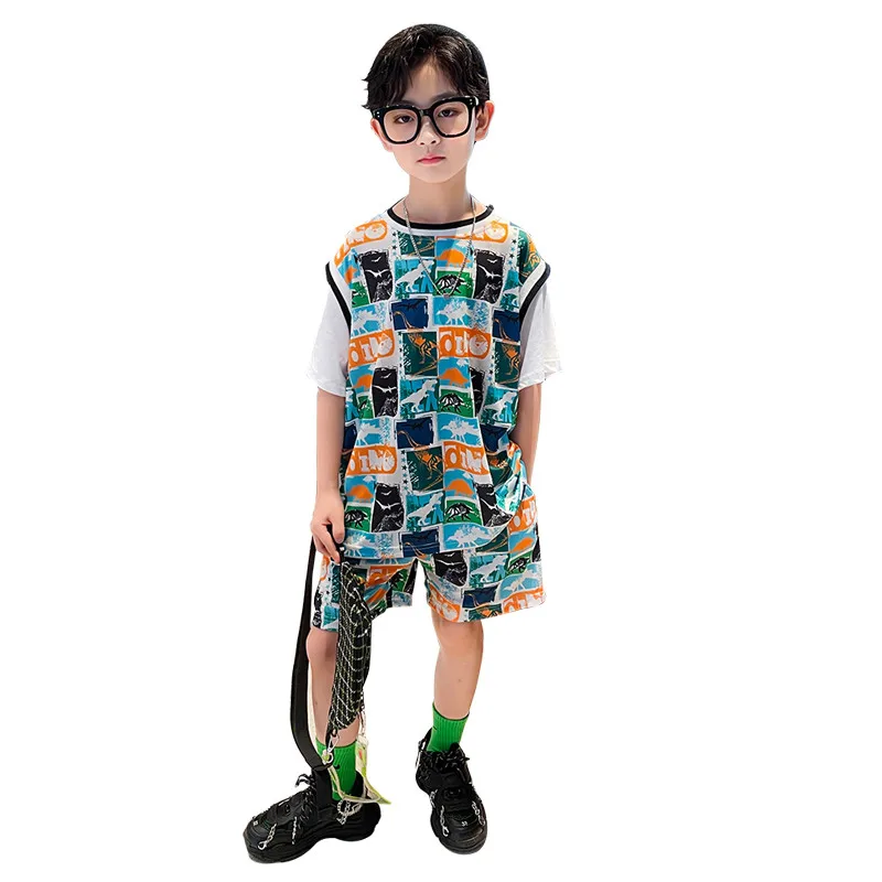 Teen Boys Clothes Set Fake Short Sleeve T-shirt + Shorts Summer Dinosaur Kids Sports Suit Children 2PCS Outfits 5 7 9 11 13 14 Y