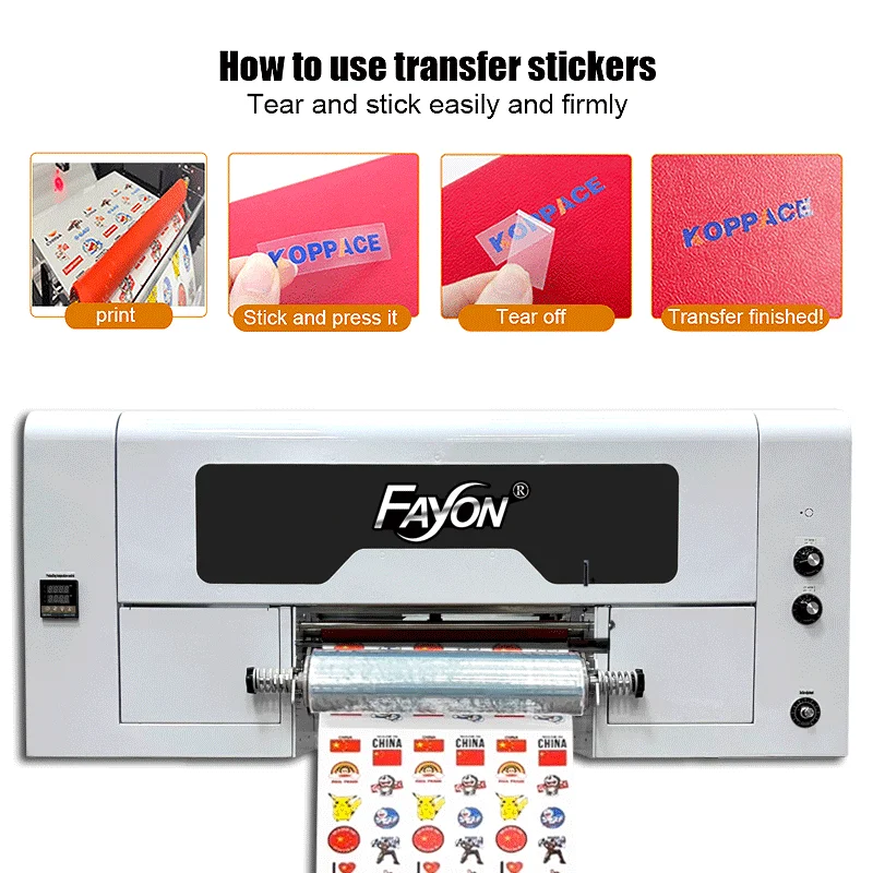 Принтер Fayon A3 UV DTF УФ-печать CMYK + W V прозрачные ярлыки наклейки передача
