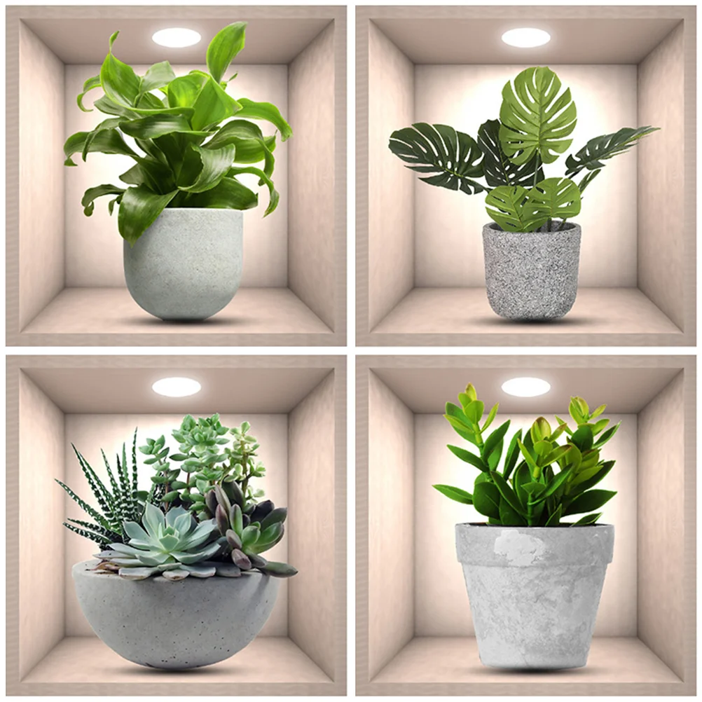 

4pcs Rustic Wall Self-Adhesive Decorative Flower Pot Wall Stickers Western House Decor Western Decor For Bedroom