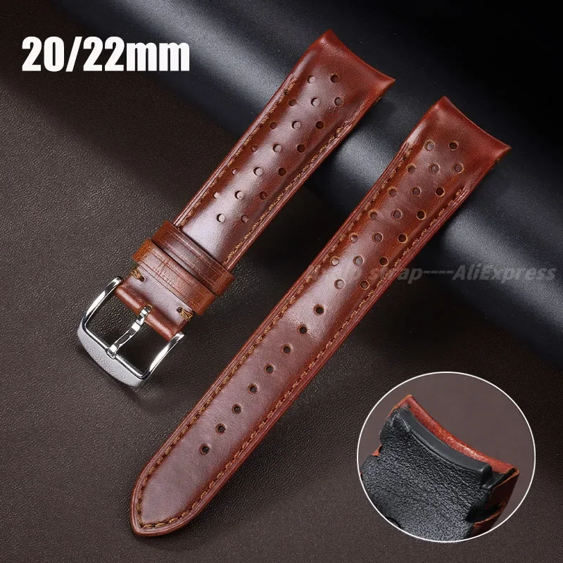 Ремешок для часов из натуральной кожи с изогнутым концом 20 мм 22 Seiko Omega дышащий