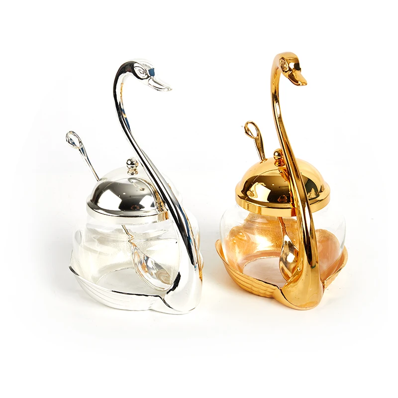 

Alloy Condiment Pot Spice Glass Jar Salt Sugar Pepper Coffee Storage Organizer