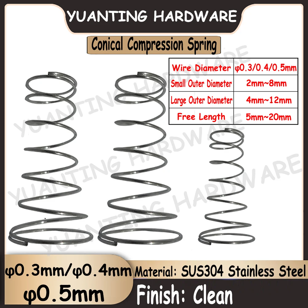 

10Pcs SUS304 Stainless Steel Tiny Conical Compression Springs Wire Diameter 0.3mm 0.4mm 0.5mm Tower Spring Battery Springs