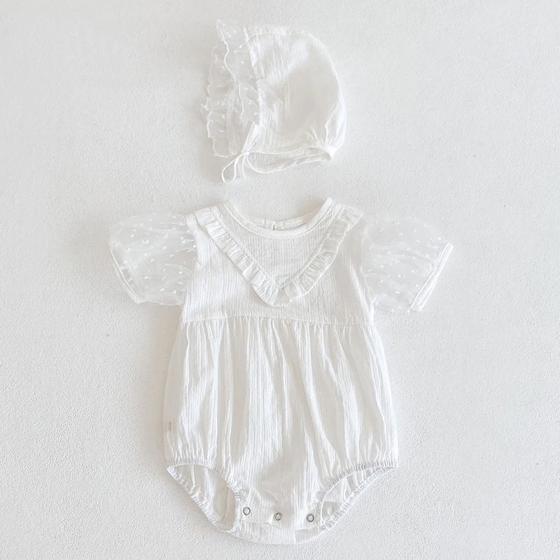 

Korean Style Toddler Baby Girl Short Sleeved Cotton Romper+Hat Summer 0-24M Infant Baby Girls Jumpsuit Baby Girls Clothes