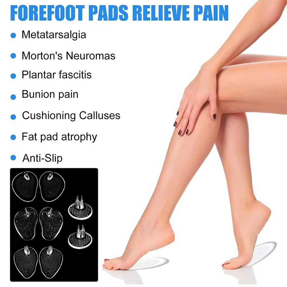 Silicone Forefoot Insert Pads for Women Sandals Heels Flip Flops Non-slip Pain Relief Shoe Pad Gel Foot Insoles for Shoes Men