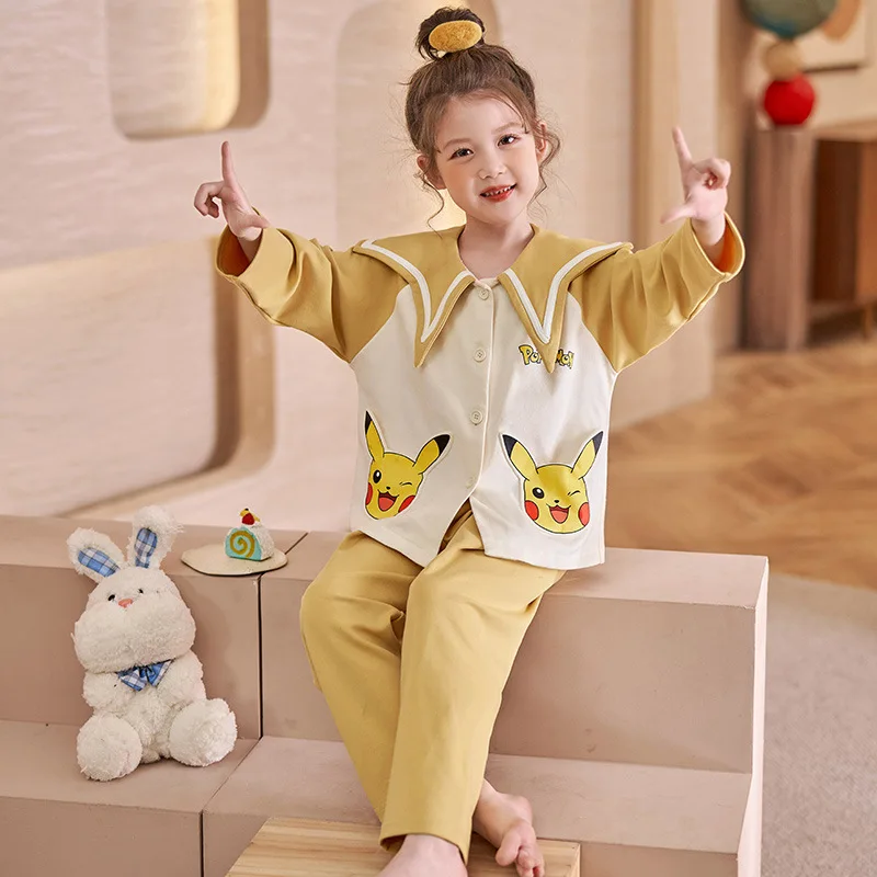 

New Children's Pajamas Set Cute Pokemon Autumn Cotton Long Sleeve Trousers Sleepwear Soft Nightwear Child Home Clothes Girl Gift