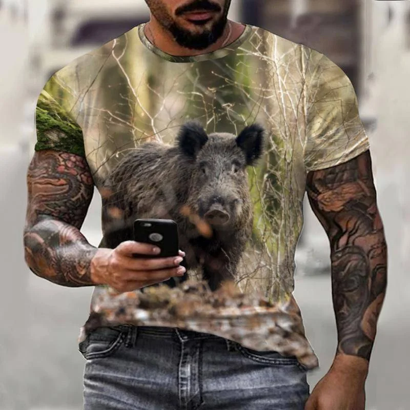 

New Boar T Shirt Men Camouflage Hunting Animals Wild 3D Tshirt Summer Leisure T-shirt Fashion Street Male Short Sleeve Clothing