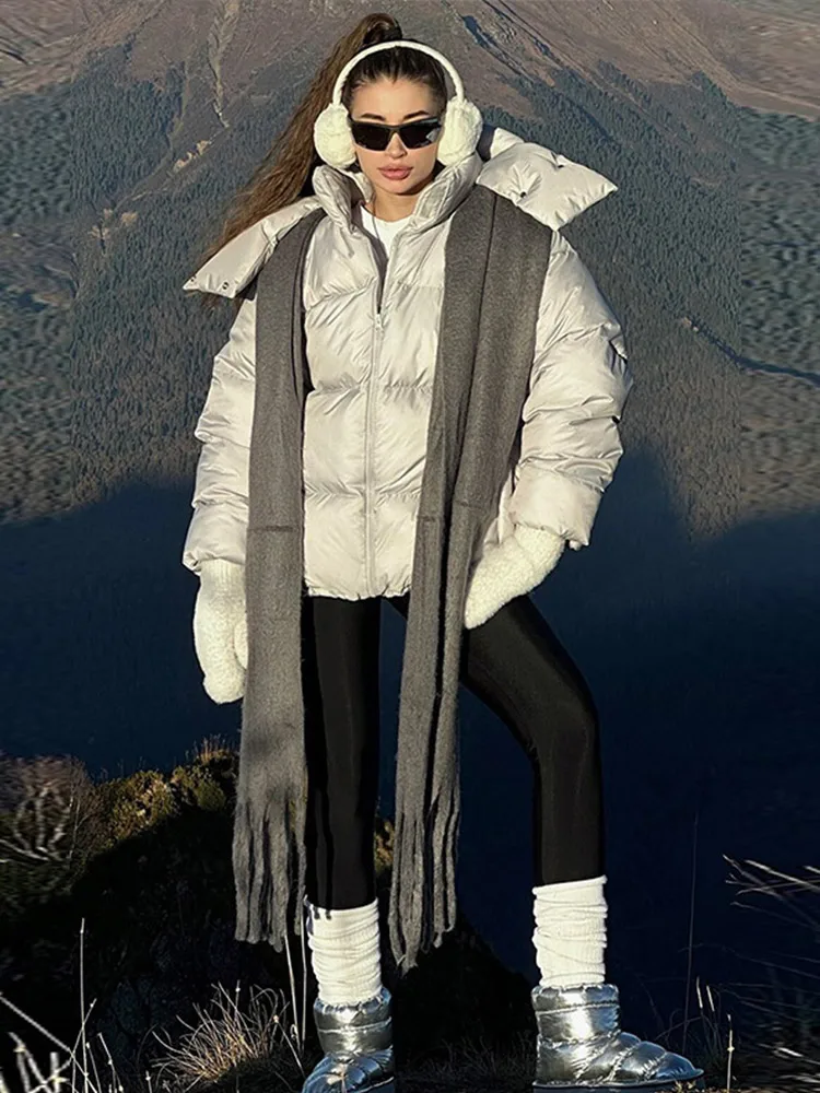 Повседневное пуховое пальто с воротником-стойкой и толстовками женские