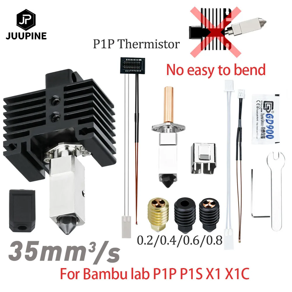 Обновление для Bambu Lab P1P Hotend Bi металлический Тепловой разрыв высокоскоростная печать 3D Экструдер Горячий Конец 500 °C ХТ сопло для Bambu Lab X1C/P1P Обновление для Bambu Lab P1P Hotend Bi металлический Тепловой разрыв высокоскоростная печать 3D Экструдер Горячий Конец 500 °C ХТ сопло для Bambu Lab X1C/P1P
