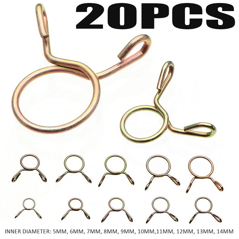 

20Pcs Clamps Fuel Hose Spring Clips Assortment Hose Clamps Color zinc plating M5/M6/M7/M8/M9/M10/11/M12/M13/M14
