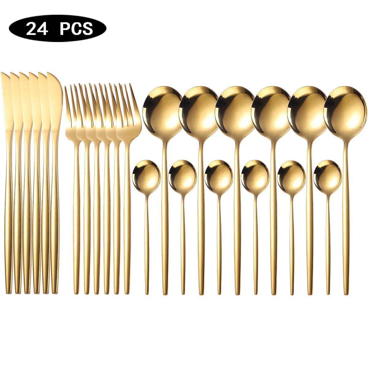 

24pcs Gold Western Dinnerware Set Stainless Steel Cutlery Set Fork Knife Spoon Tableware Set Flatware Set Silverware Set