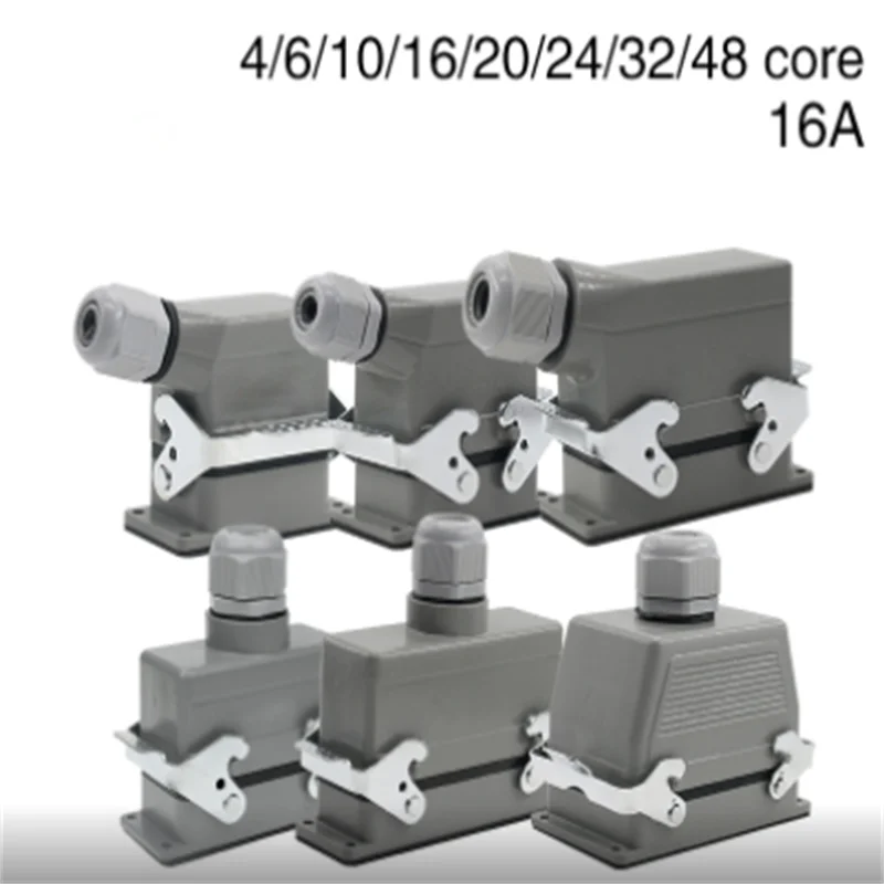 

Прямоугольный разъем для тяжелых условий эксплуатации, внешний водонепроницаемый авиационный разъем 16 А, 6/10/16/20/24/32/48 ядер