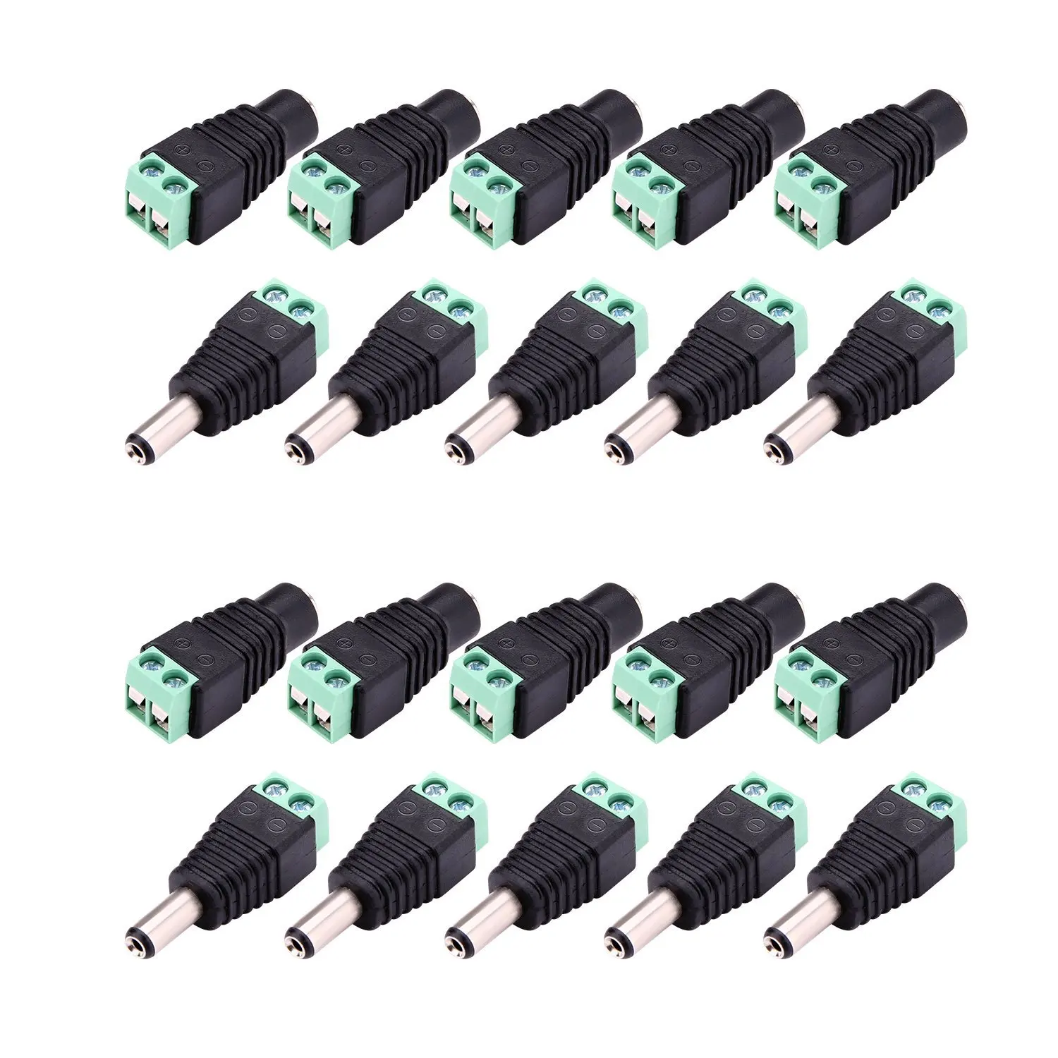 

10 pair (20pcs) Coax Cat5 To Bnc DC Power Male jack plug DC female Connector plug adapter Av BNC UTP for CCTV Camera Video Balun