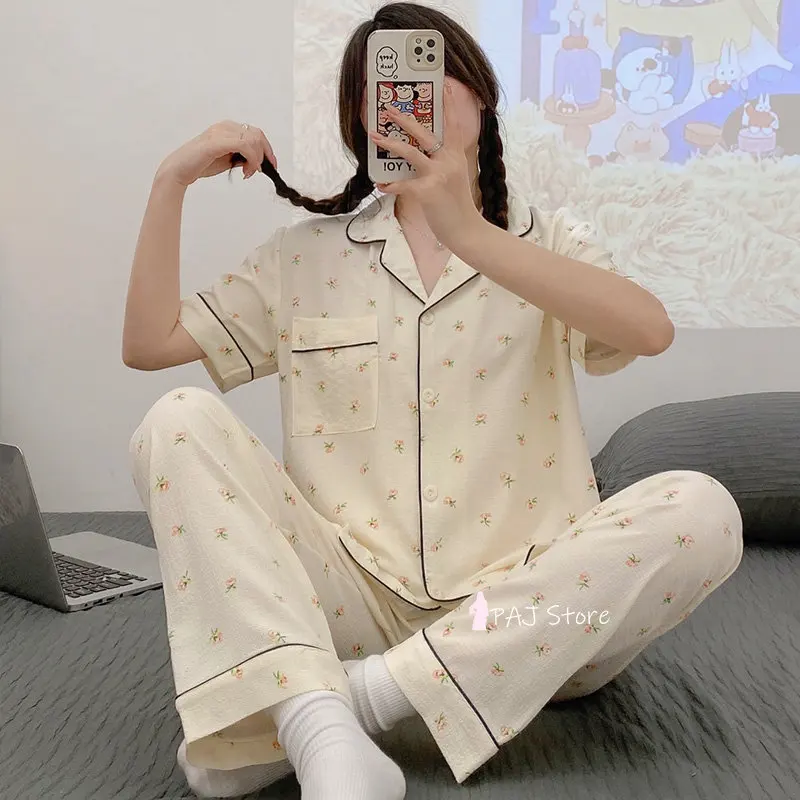 Summer Women's pajamas Spring Summer cotton Home Clothes Pajama set shorts women Nightwear Female Set Woman 3 Pieces Pyjamas