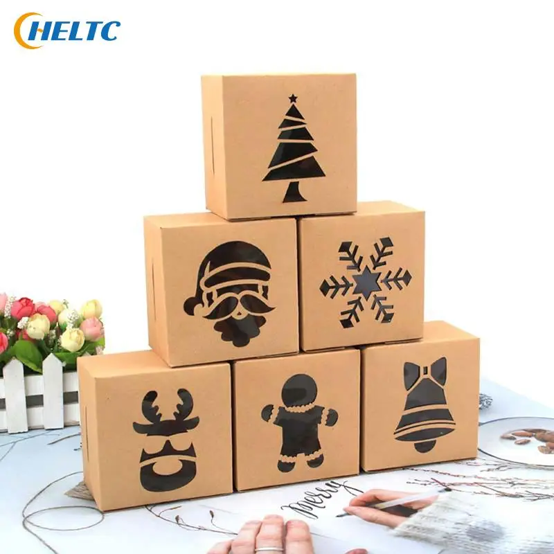 

3/5 шт. рождественские подарочные коробки из крафт-бумаги для печенья, коробки для конфет, коробки для упаковки еды, рождественские подарки д...