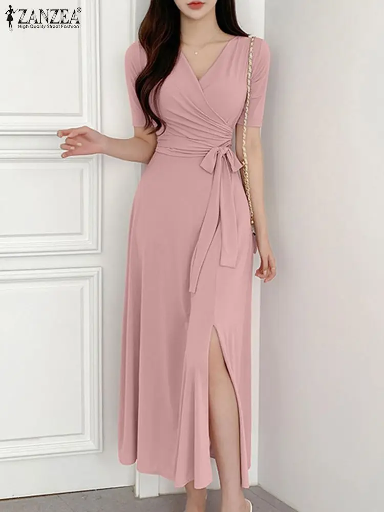 

Платье ZANZEA женское с коротким рукавом, модный пикантный сарафан с V-образным вырезом, элегантный офисный оверсайз, лето 2023