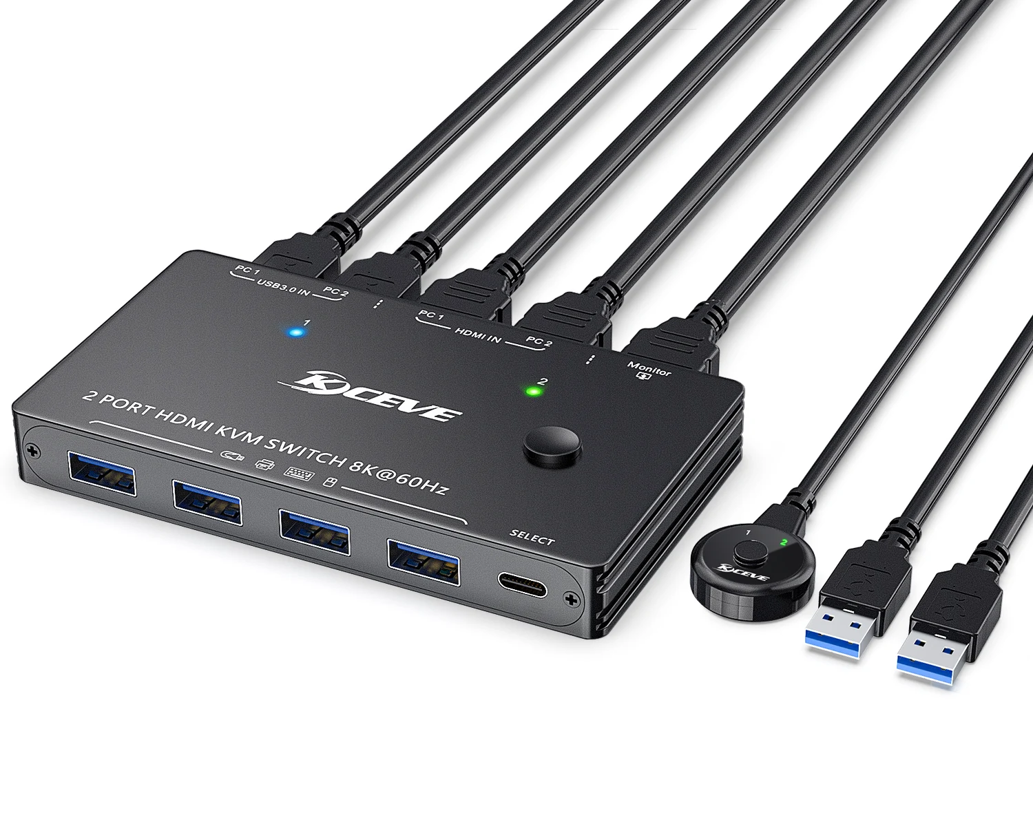 KCEVE USB3.0 KVM переключатель HDMI 2 порта 8K 60 Гц HDMI 2,1 KVM переключатель для 2 компьютеров 1 монитор и 4 USB 3.0 порта, HDCP 2,3, HDR 10