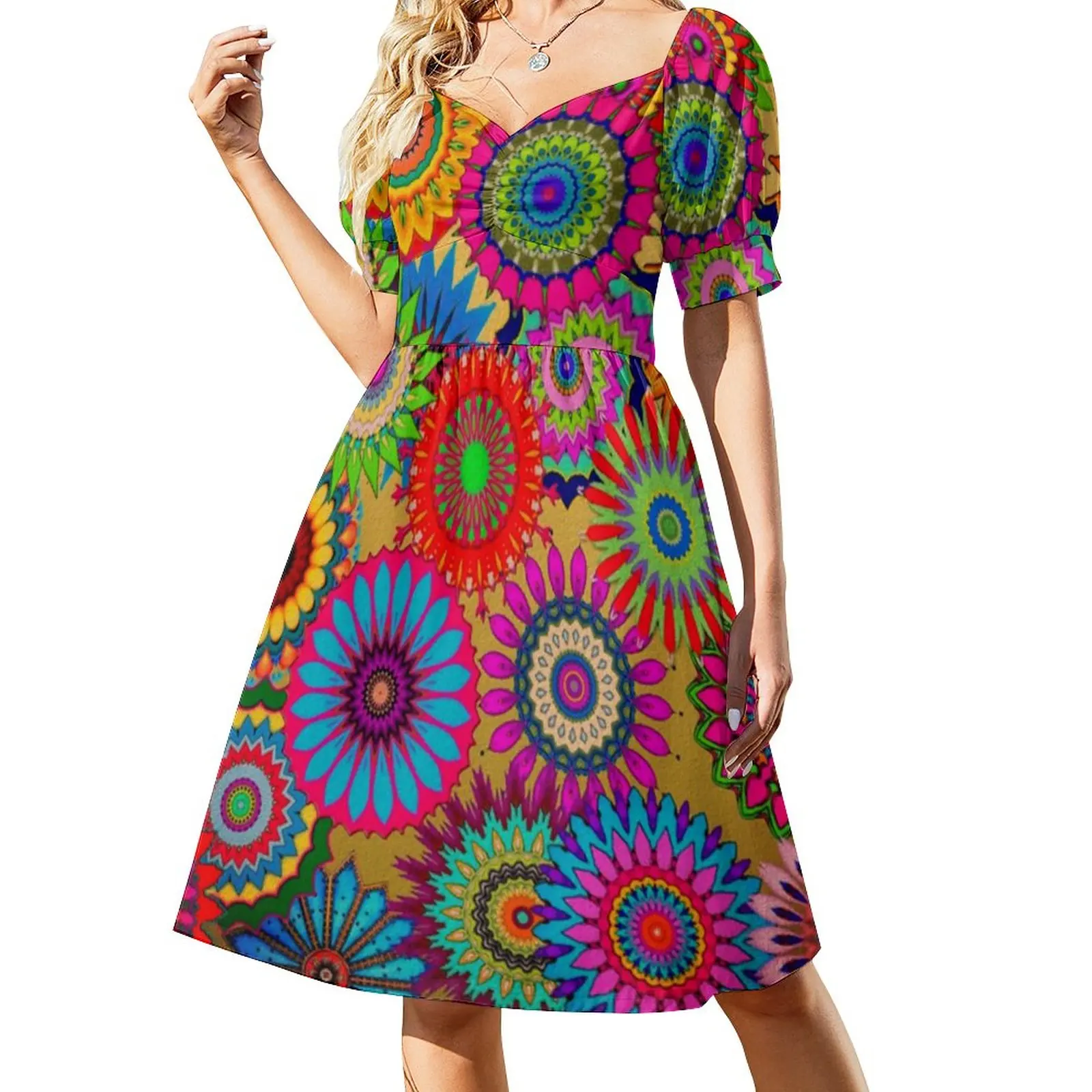 

Colorful Mandala Dress Retro Bohemian Print Beach Dresses Summer Street Wear Casual Dress Graphic Vestidos Large Size