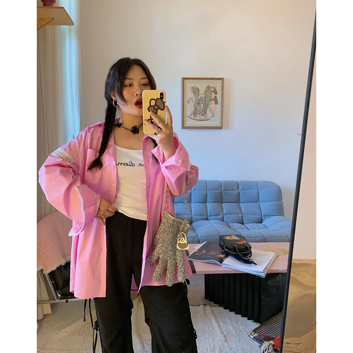 Кружевная рубашка Jinda в стиле пэчворк женская осенняя одежда с длинным рукавом