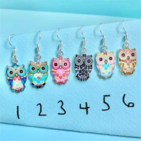 11 styles cute blue patterned owl bird earrings drop dangle fashion cartoon animal jewelry for women girls kids charms gifts