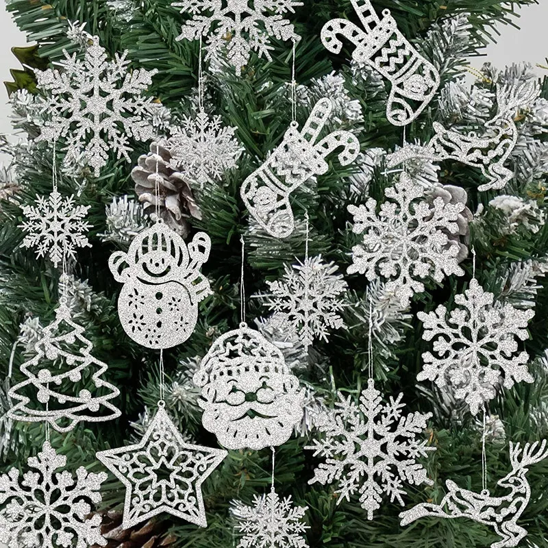 

42/20Pcs Christmas Tree Decoration Hanging Ornaments Tree Snowman Reindeer Santa Snowflake Ornaments for New Year Winter Party